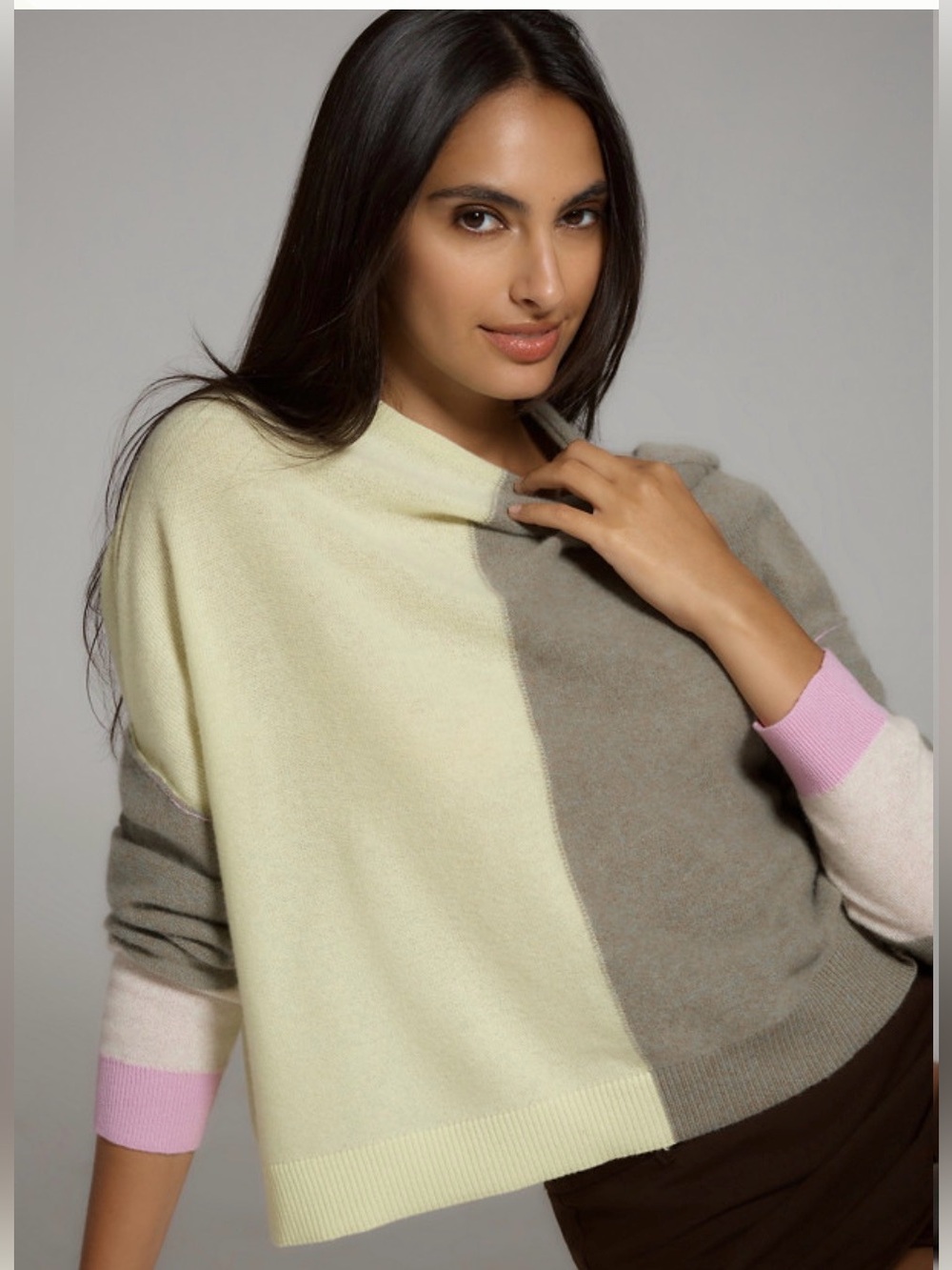 Pilcro Alani Colorblock Cashmere Mock Neck Sweater Size Large Anthropologie